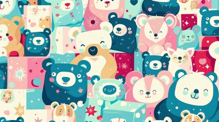  a pattern of cute cartoon bears, box-laden mystical beings, handcrafted fantasy art, cute anime art for kids