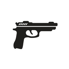 Pistol gun icon in flat style. Firearm symbol vector illustration on isolated background. Rifle ammo sign business concept.