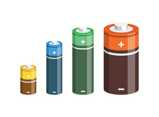 Alkaline battery set icon in flat style. Different size accumulator vector illustration on isolated background. Accumulator recharge sign business concept.