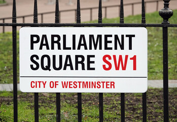 Parliament Square SW1 sign in the City of Westminster, London, England, UK.  © Nigel Harris