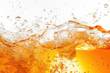 color orange water with air bubbles underwater and waves on white background	