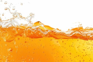 color orange water with air bubbles underwater and waves on white background	