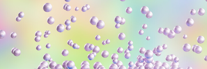 Colorful background with floating purple bubbles. 3d rendering