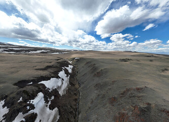 landscape of the surroundings of the village of Kosh Agach mountains with lakes and unusual...