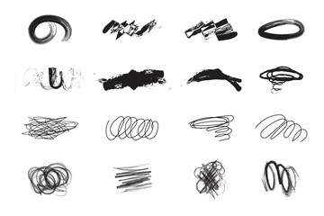 Set of vector grunge strokes, stripes, scribbles, sketches hand drawn with a marker, pencil, pen, brush