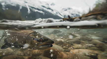 salmon run in clear water