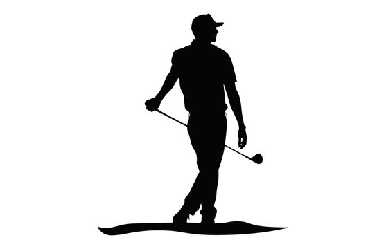 recommend clip art: silhouette of a person with a cane golf player silhouette Silhouette golfer action hitting golf ball illustration vector