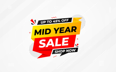 Obraz premium Mid Year Sale banner vector template. New Year Discount vector graphic element. Super shop label Promo design. Product opening festival background collection.