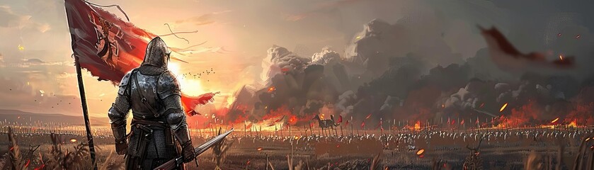 Naklejka premium Medieval realms bustling with life, royal courts, and knights, dawn of chivalry