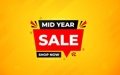 Mid Year Sale banner vector template. New Year Discount vector graphic element. Super shop label Promo design. Product opening festival background collection.