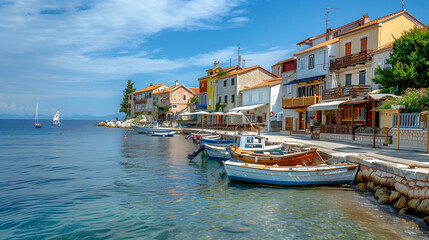 Fototapeta premium Peaceful Coastal Village, Generative Ai