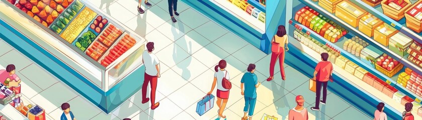 Top view of people shopping in a supermarket