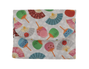 Small handmade fabric wallet with colorful fans. Transparent background