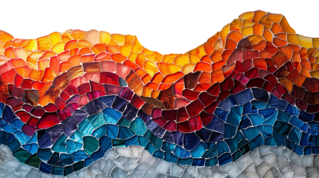 Vibrant mosaic artwork with colorful abstract patterns isolate on transparent background, cutout, png