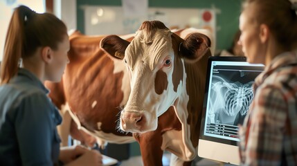 In a veterinary examination scene