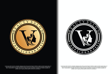 beauty woman design with letter v beauty concept