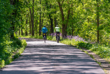 Bicycles On The Fox River Trail In Spring Near De Pere, Wisconsin