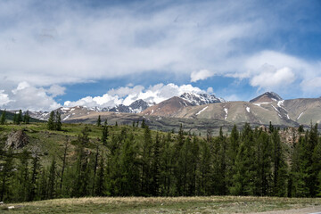 landscape of the surroundings of the village of Kosh Agach mountains with lakes and unusual...