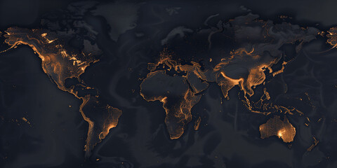 A black background with glowing world map patterns.