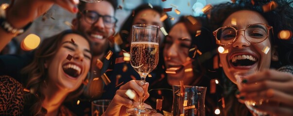 Group of friends celebrating a Paris 2024 event at a bar, festive atmosphere, copy space