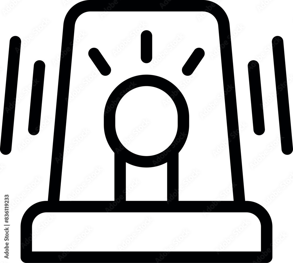 Poster monochrome minimalist flashing siren line icon in simple vector art design for emergency alarm alert