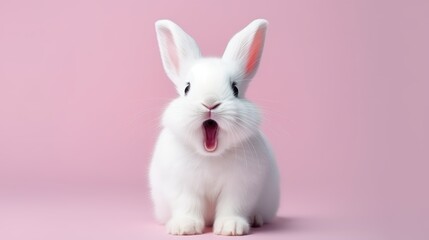 Fototapeta premium cute animal pet rabbit or bunny white color smiling and laughing isolated with copy space for easter background, rabbit, animal, pet, cute, fur, ear, mammal, background, celebration, generate by AI