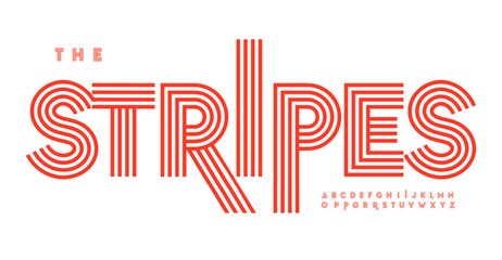 Striped retro alphabet, linear geometric pattern letters design, outline bauhaus font for modern headlines, creative designs, retro posters, branding, and stylish logos. Vector typeset. © artyway