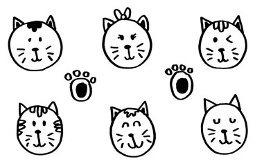 Cat face doodle hand drawing cartoon black line funny emotion