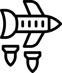 Vector illustration of a stylized rocket with two bombs, in a bold black and white line art style