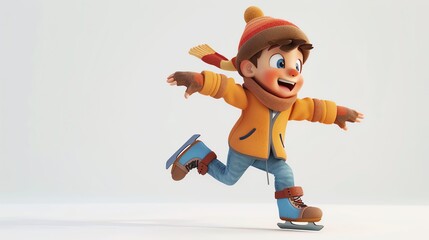 3D Cartoon of a young boy ice skating