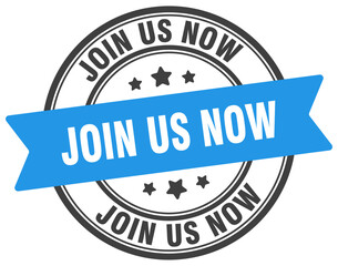 join us now stamp. join us now label on transparent background. round sign