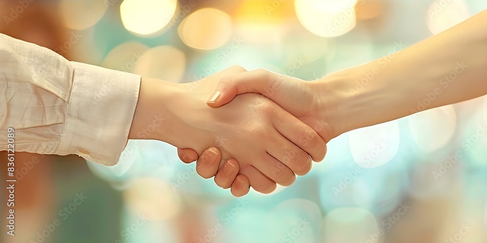 Poster handshake between two people in the background centered copy space selective focus. concept portrait