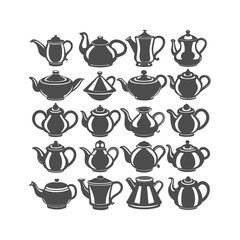 set of teapot vector silhouette