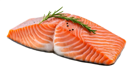 Fresh raw and grilled salmon on transparent background