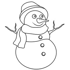 Snowman smiling in the falling snow
