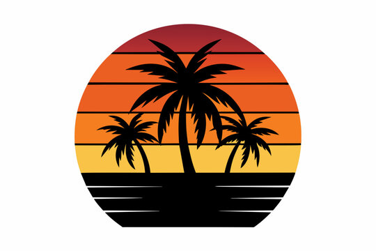 Palm Trees With Sunset Logo Sunrise Palm Tree Logo Vector Images (over