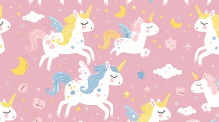 a pattern of cute cartoon unicorns, square box wings, handcrafted fantasy art, sweet anime characters