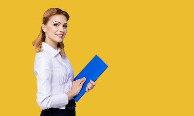 Image of happy smile attractive businesswoman, copy space empty area for some slogan ad text....