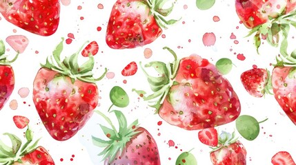 Strawberry themed seamless watercolor pattern