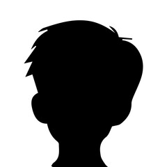  illustration of boy profile, black silhouette isolated on white background