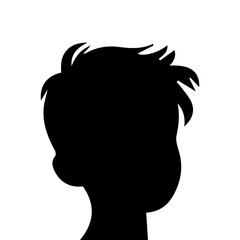 illustration of boy profile, black silhouette isolated on white background
