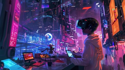 Naklejka premium An Adaptable digital world where skills are diverse