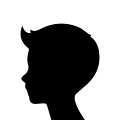  illustration of boy profile, black silhouette isolated on white background