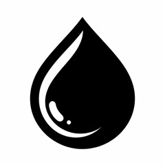 The image is a simple black silhouette of a drop of liquid on a white background