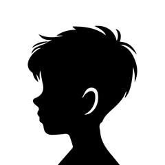  illustration of boy profile, black silhouette isolated on white background