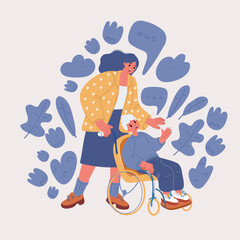 Cartoon vector illustration of Business times concept people walking overlay with time clock