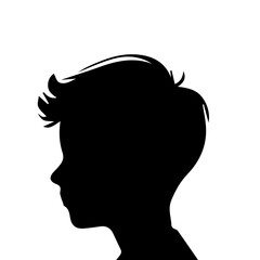  illustration of boy profile, black silhouette isolated on white background