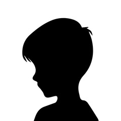  illustration of boy profile, black silhouette isolated on white background