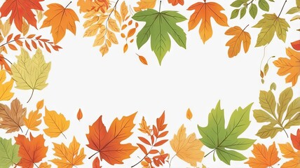 Colorful autumn leaves border on white background, Ai generated