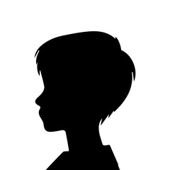  illustration of boy profile, black silhouette isolated on white background